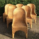 Vintage rattan set dining table and its 6 chairs