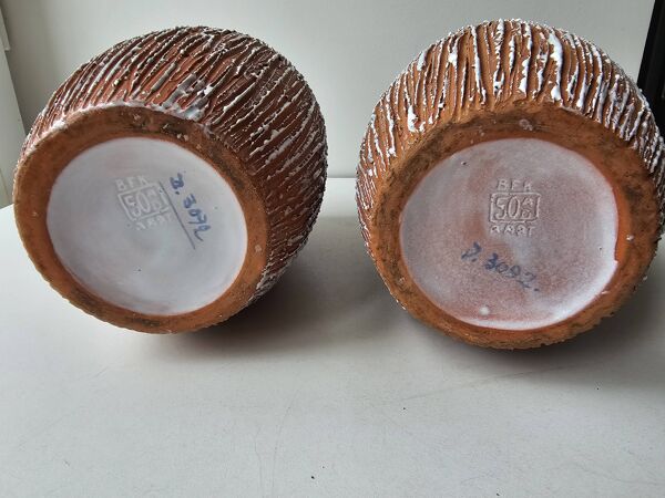 Paire de Vases en céramique années 50 Signé BFK A ART par Ernest d'Hossche