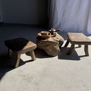 Small stool, rectangular accent stool in solid teak wabi-sabi H26.