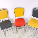 3 chrome & faux leather folding chairs, Elio Zema, Italy 1980s