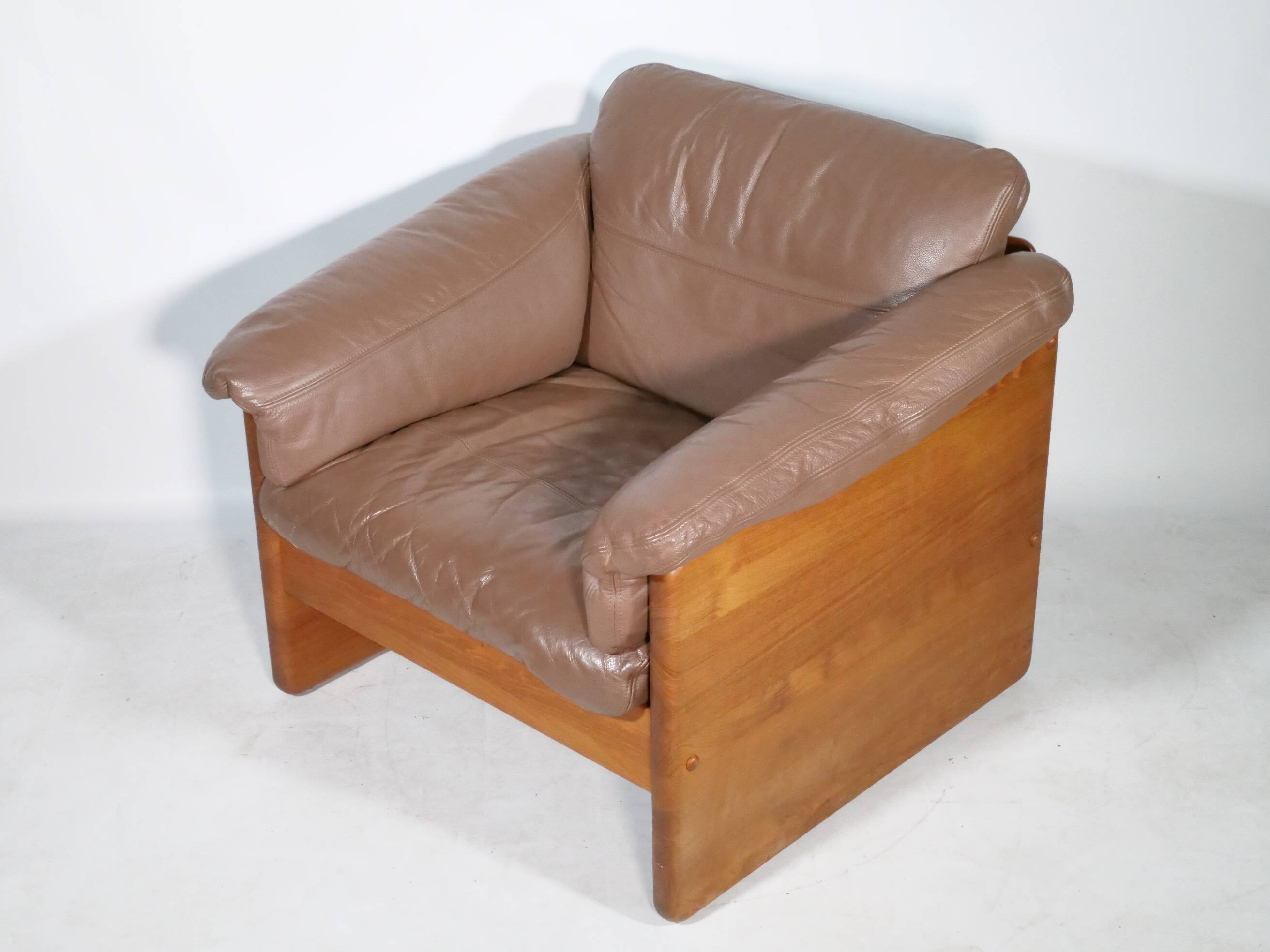 Teak solid wood leather armchair by Mikael Laursen, 1970s