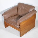 Teak solid wood leather armchair by Mikael Laursen, 1970s