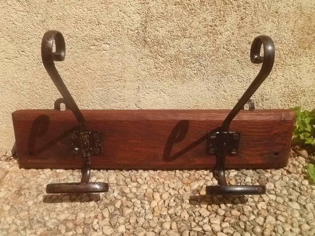 Metal and solid wood hooks, vintage