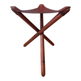 Tabouret pliant en cuir et bois