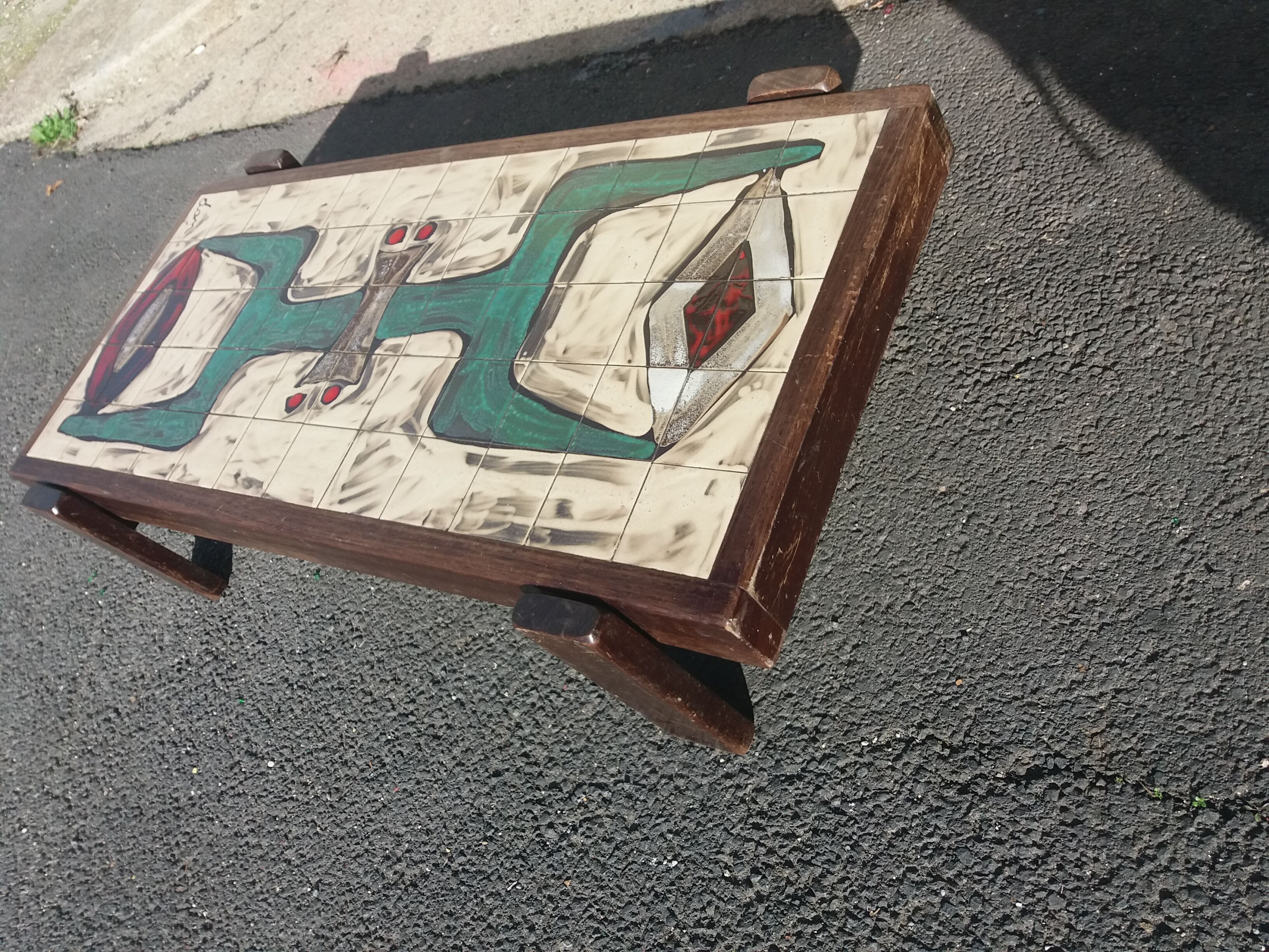 Coffee table ceramic and mahogany by Dan in Vallauris to 1950/60