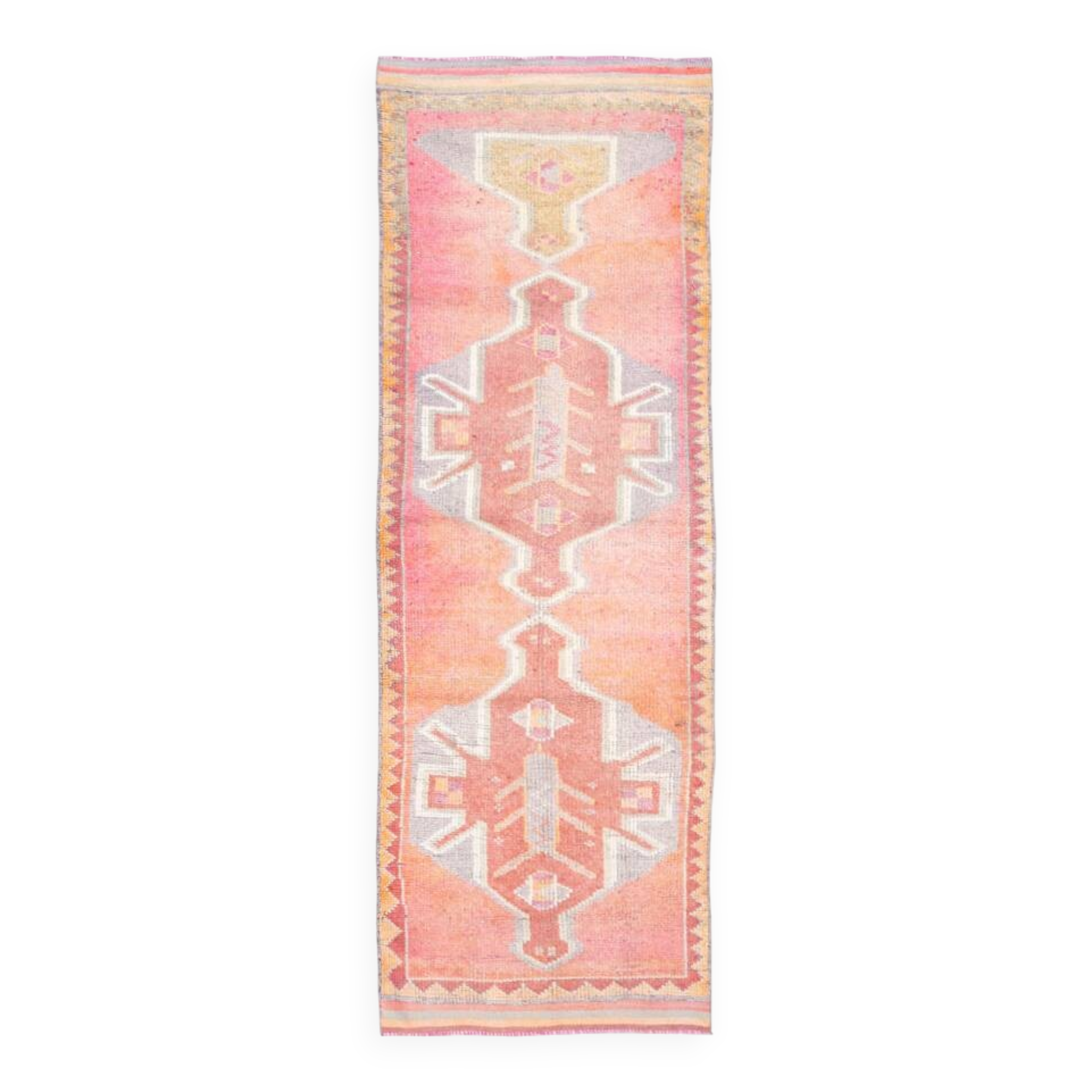 4x10 Runner Salmon Pink Vintage Runner, Turkish Wool Runner, 103x307Cm