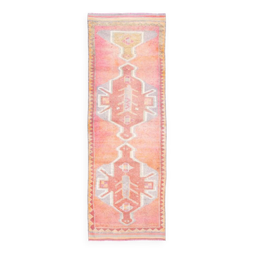 4x10 Runner Salmon Pink Vintage Runner, Turkish Wool Runner, 103x307Cm