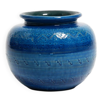 Beautiful 1960s Rimini Blu ceramic vase by Aldo Londi for Bitossi Italy