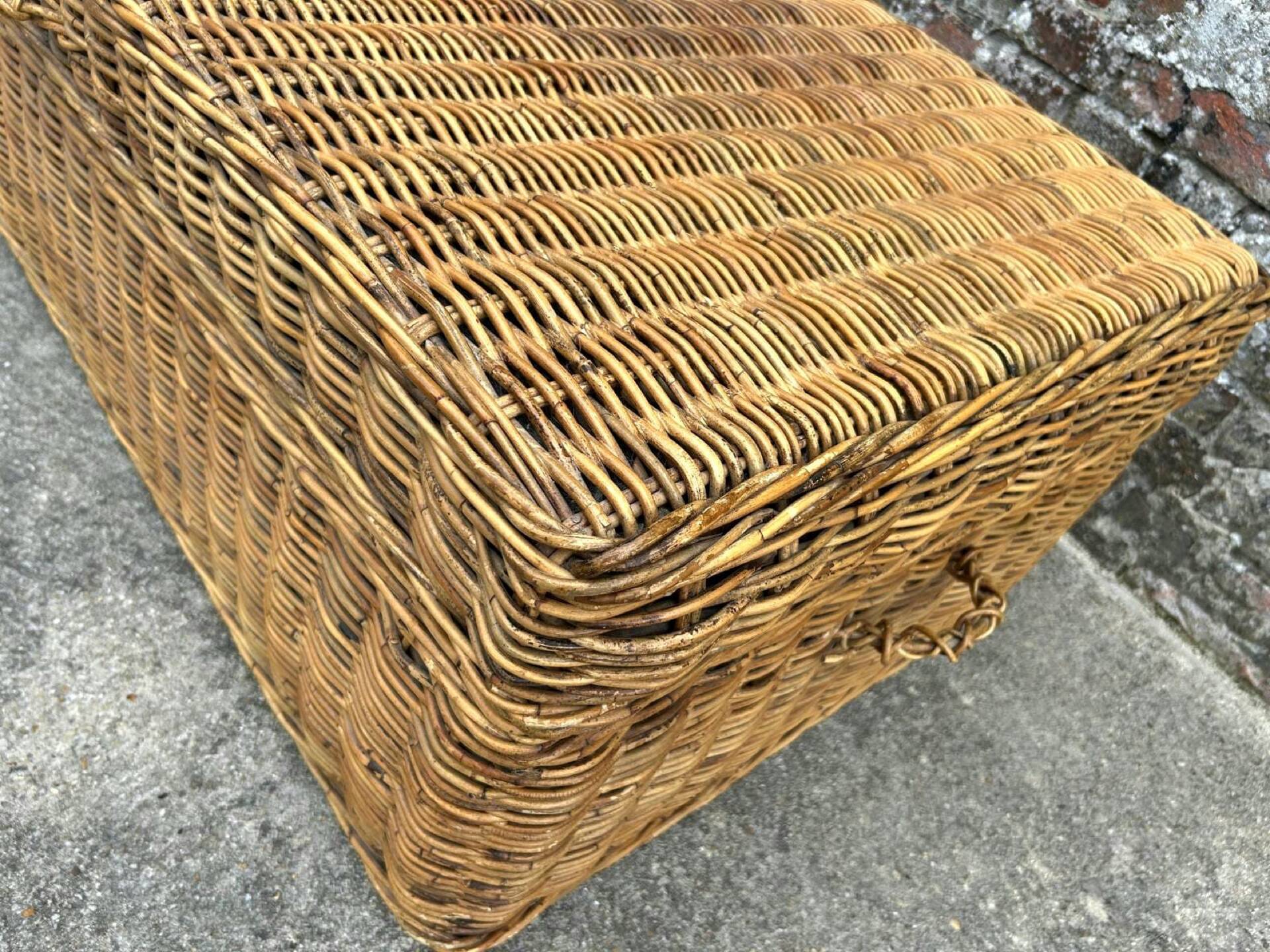 Very large vintage wicker and rattan trunk, antique chest.