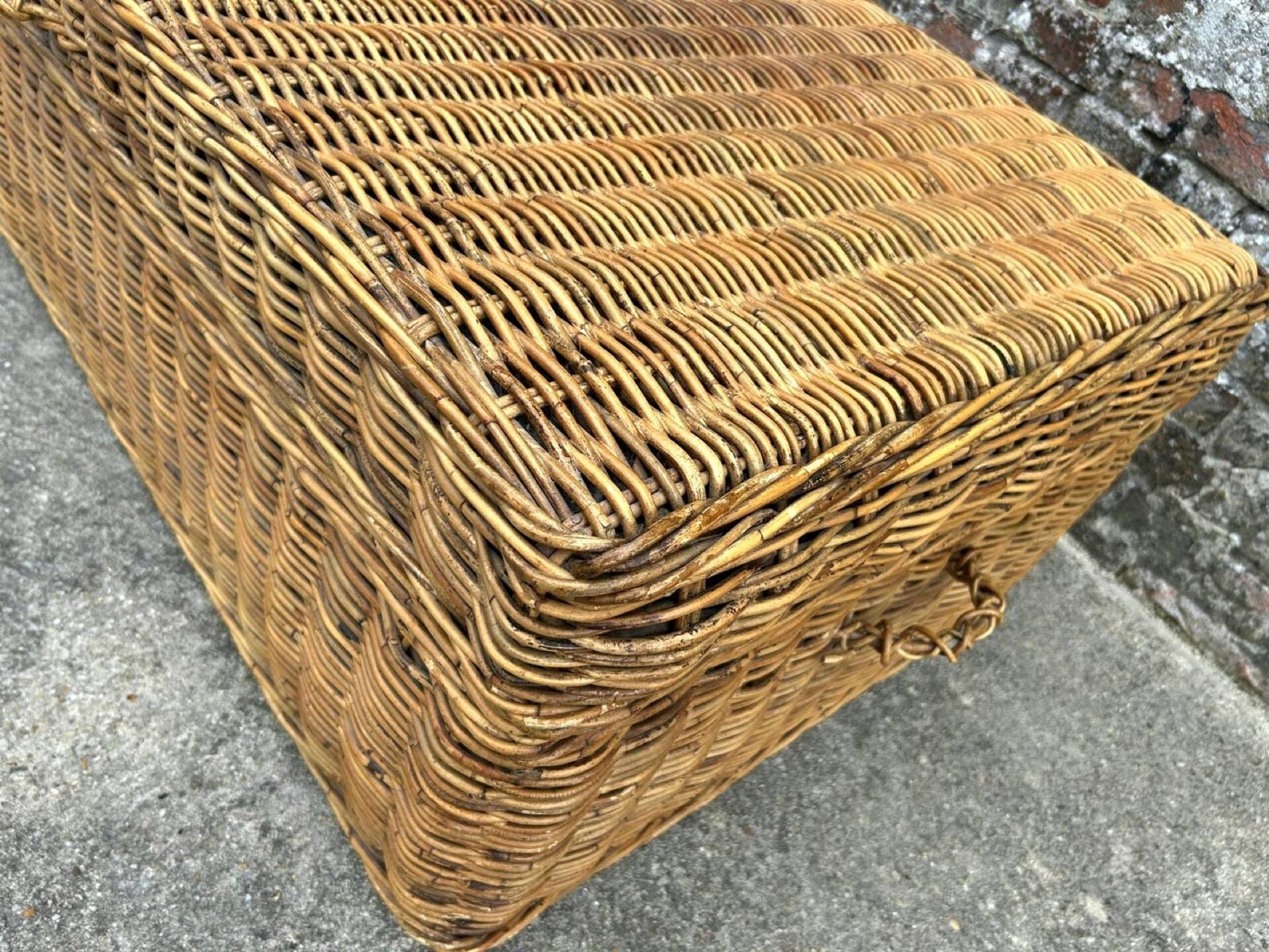 Very large vintage wicker and rattan trunk, antique chest.