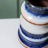 Blue and White Striped Ceramic Vase by Strehla – German Mid-Century, 1960s