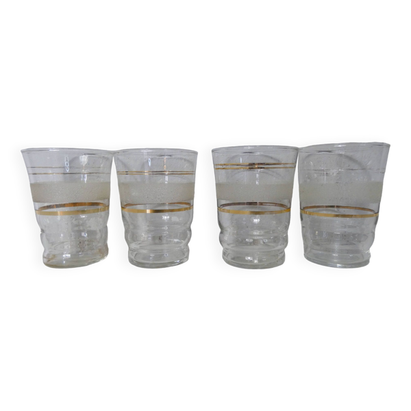 4 anciens verres granités blancs vintage