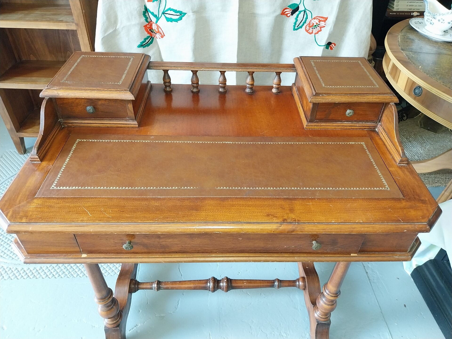 19th-century oak and leather desk