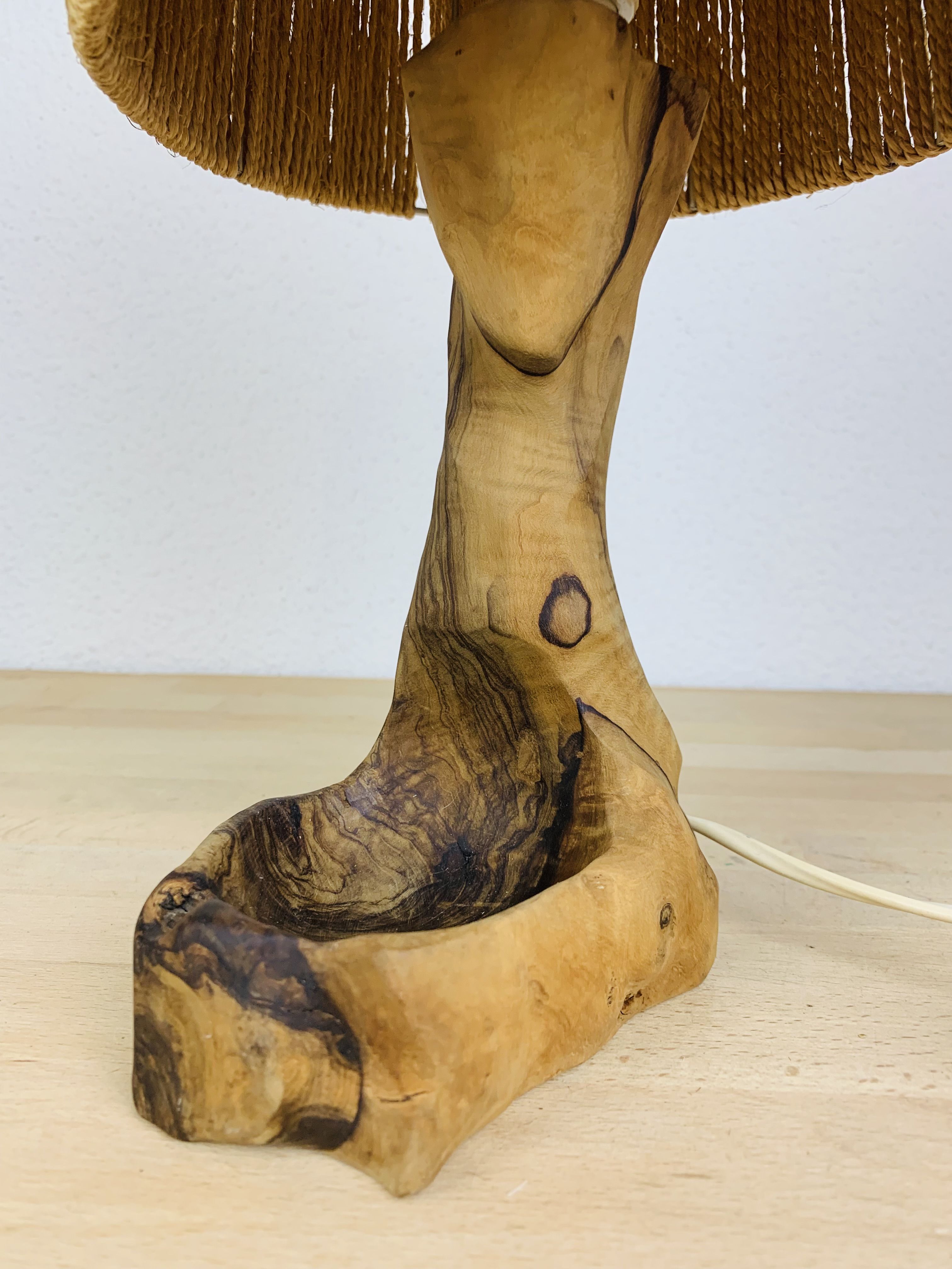 Brutalist lamp olive wood and organic style rope