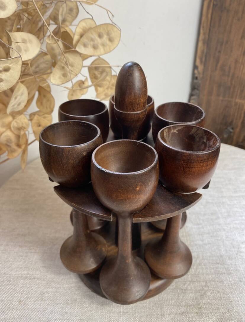 Wooden egg cups with stand