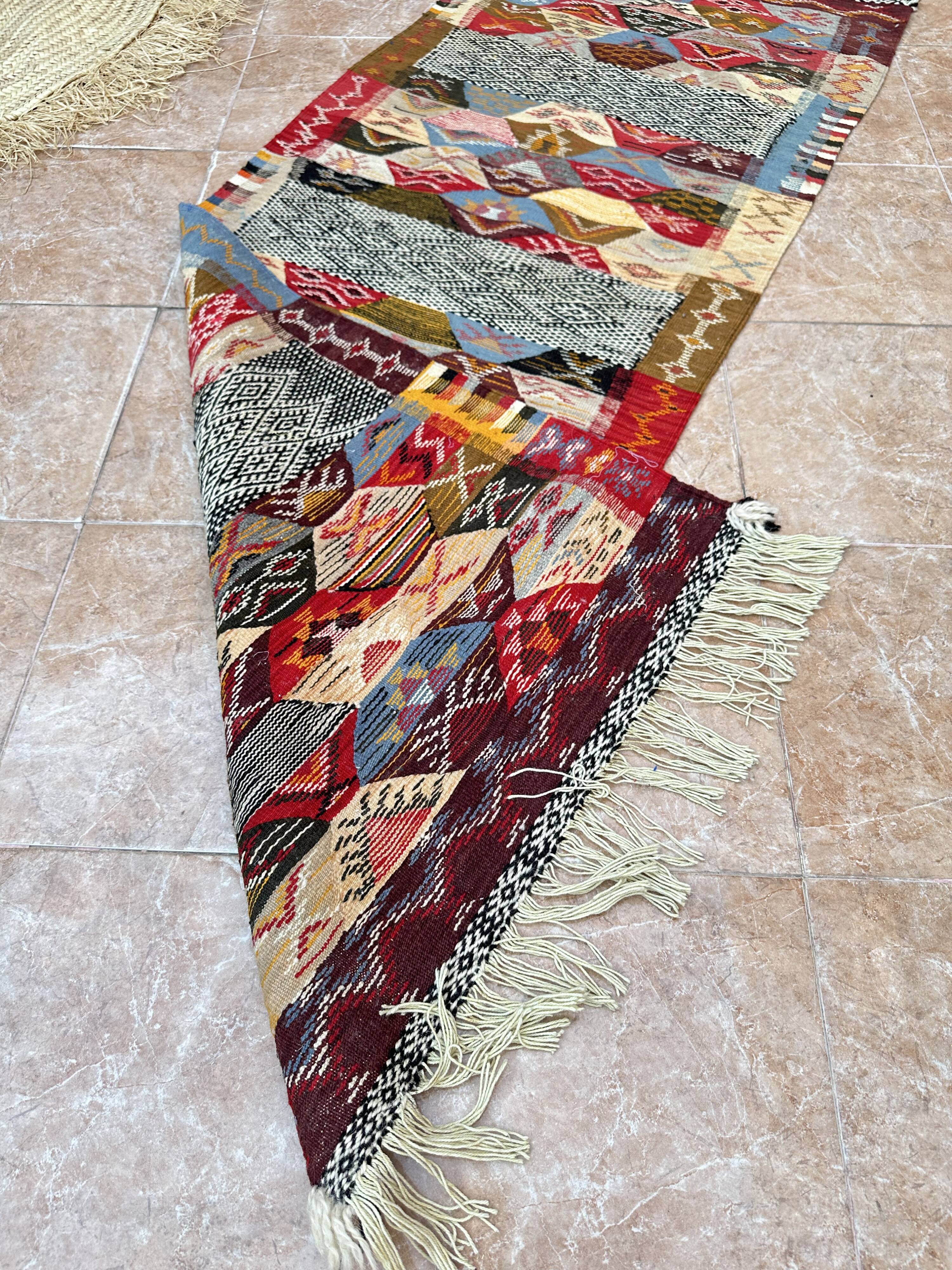 Contemporary Kilim hallway runner: abstract Berber flatweave, wool