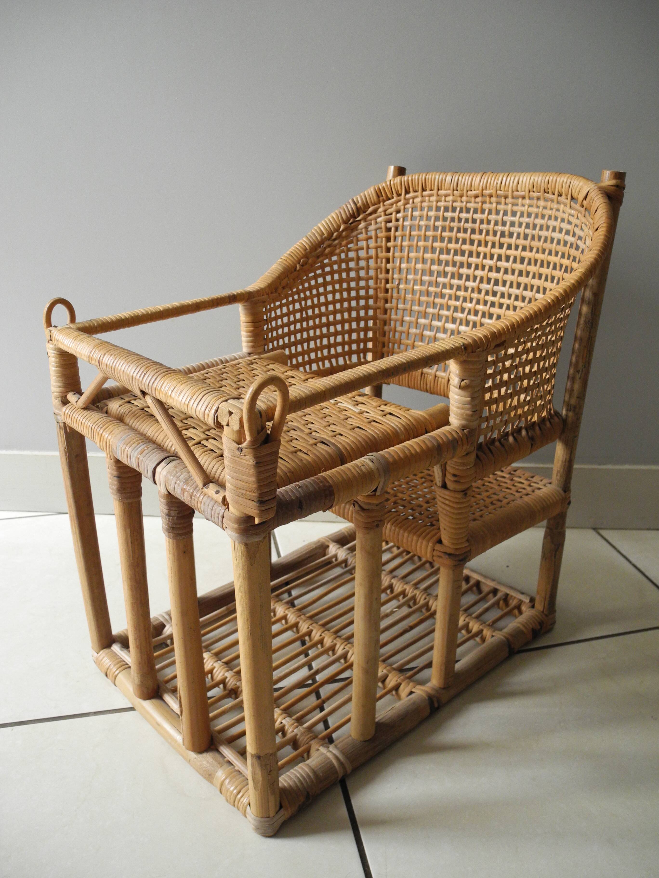 vintage rattan bamboo baby doll chair