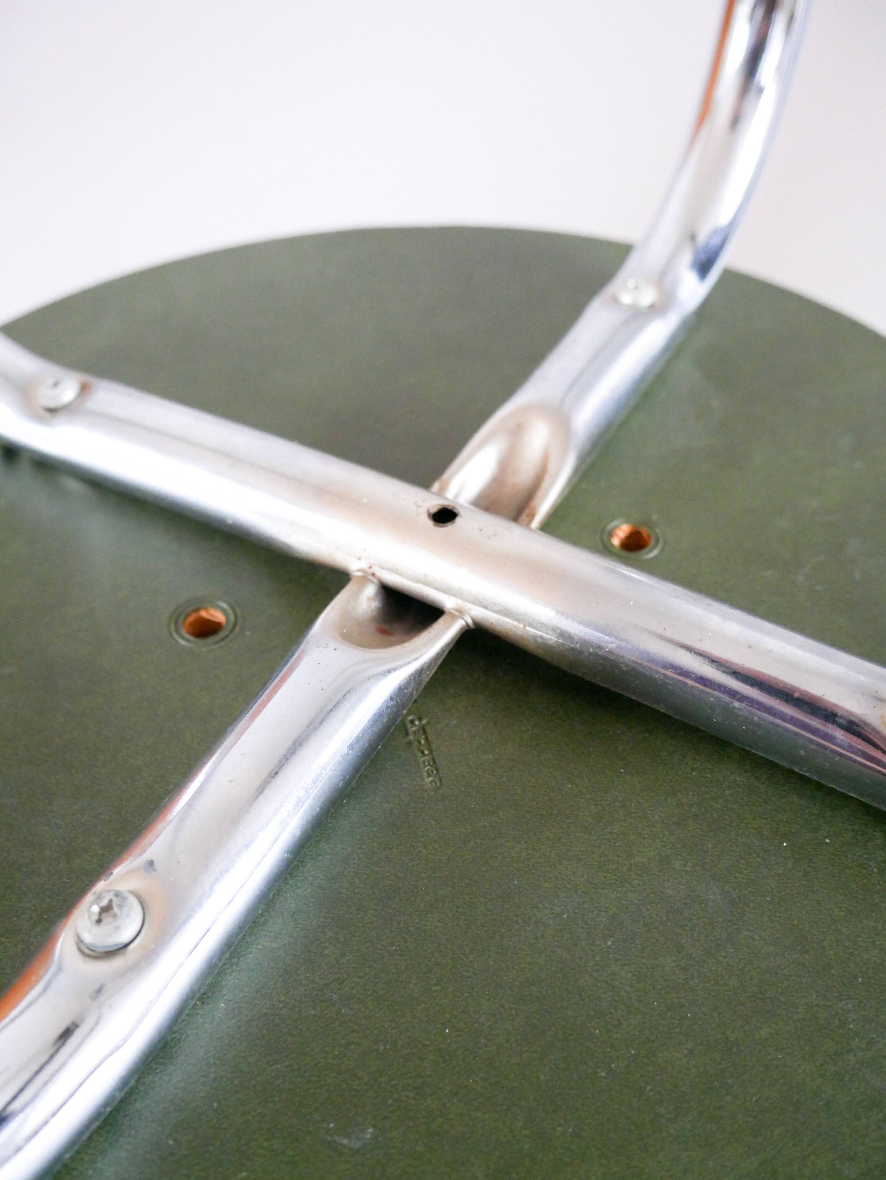 Pair of stools in chrome and bottle green skai, Made in France, Registered Model, 1970