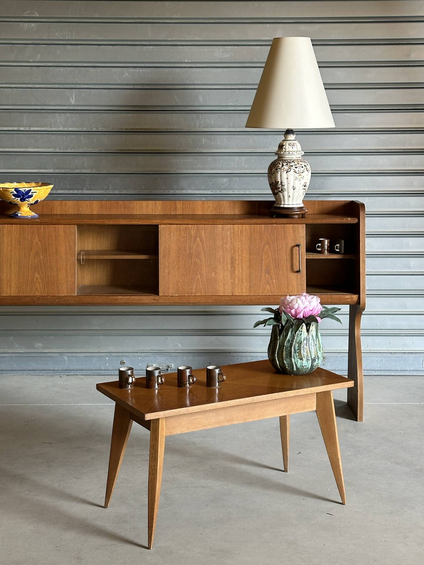 Table basse vintage années 50 pieds compas design scandinave