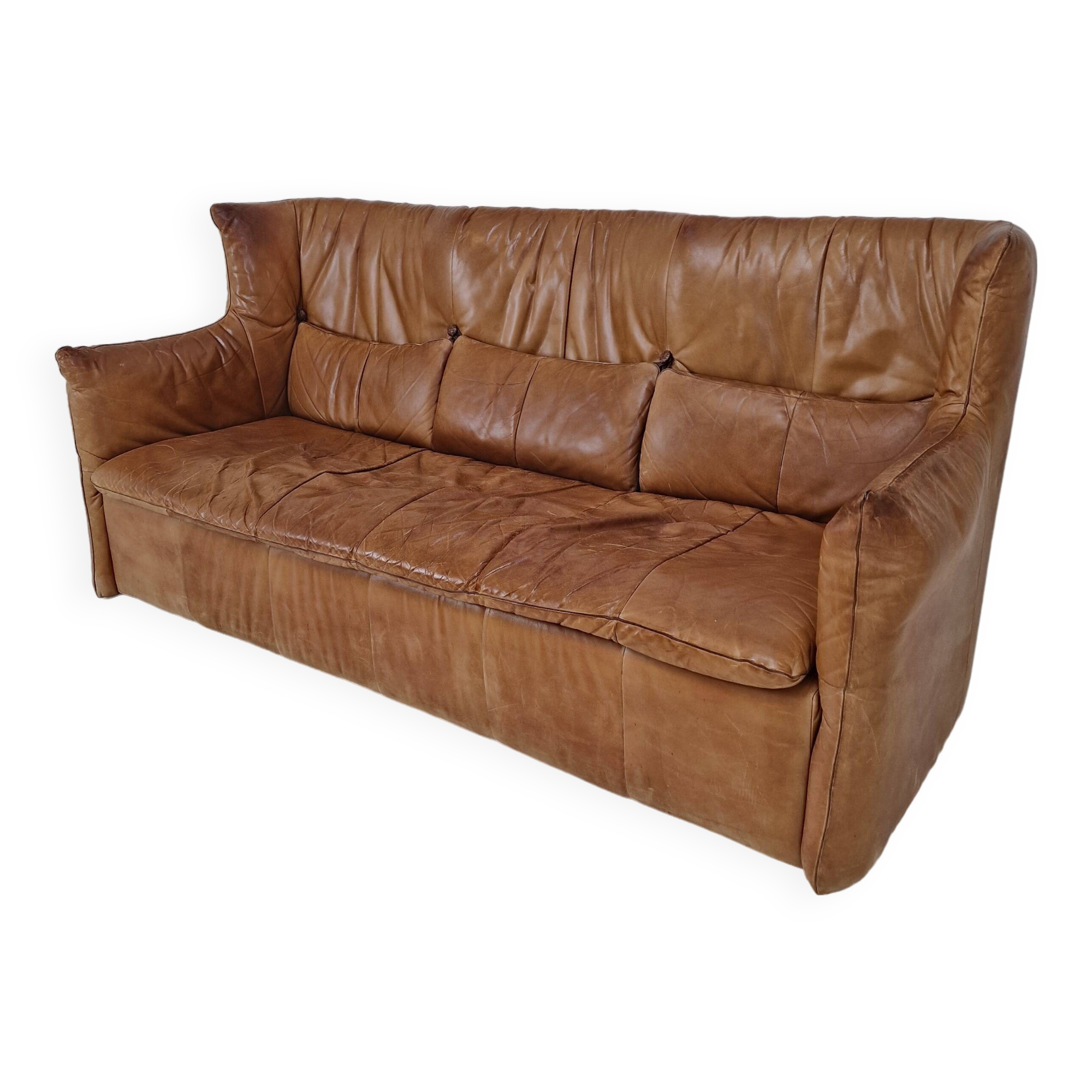 High Back Sofa By Gerard van den Berg for Montis in Cognac Leather, 1980's