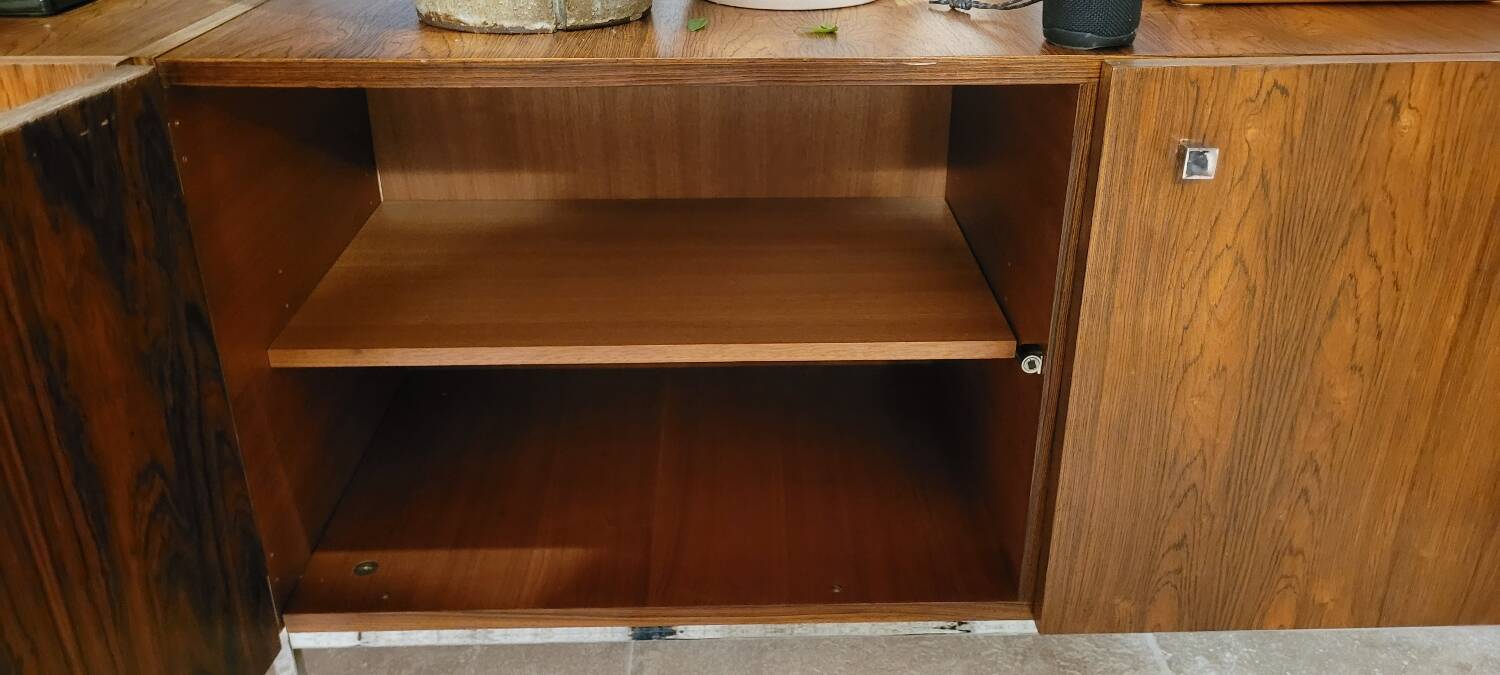 Vintage sideboard by Luigi Bartolini in rosewood and chrome metal, 1960