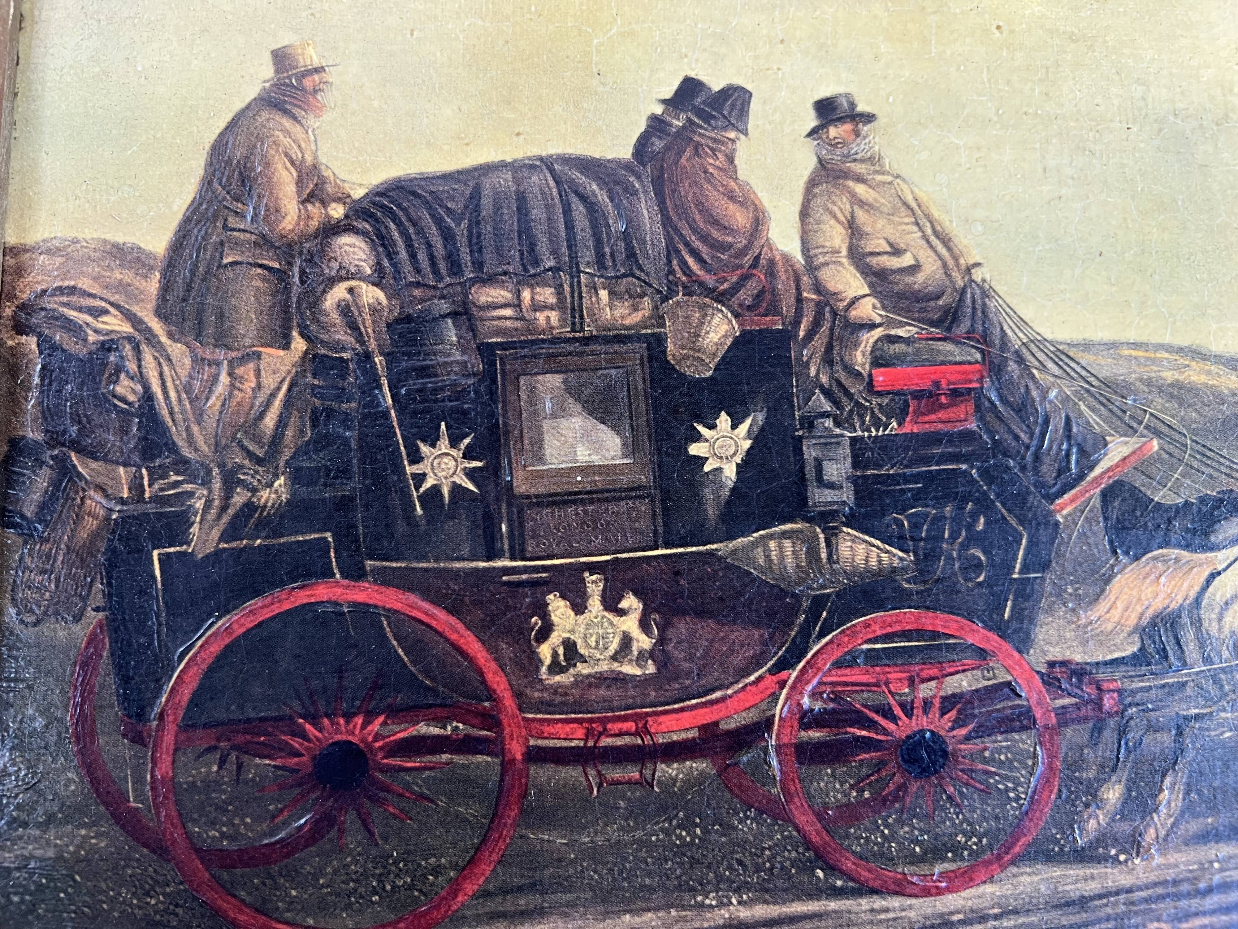 Oil painting picture of a post carriage with horses