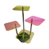 Vintage display in colored plexiglass, steel on a marble base