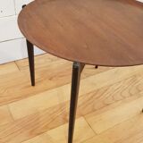 Folding coffee table top round teak Sweden 1950