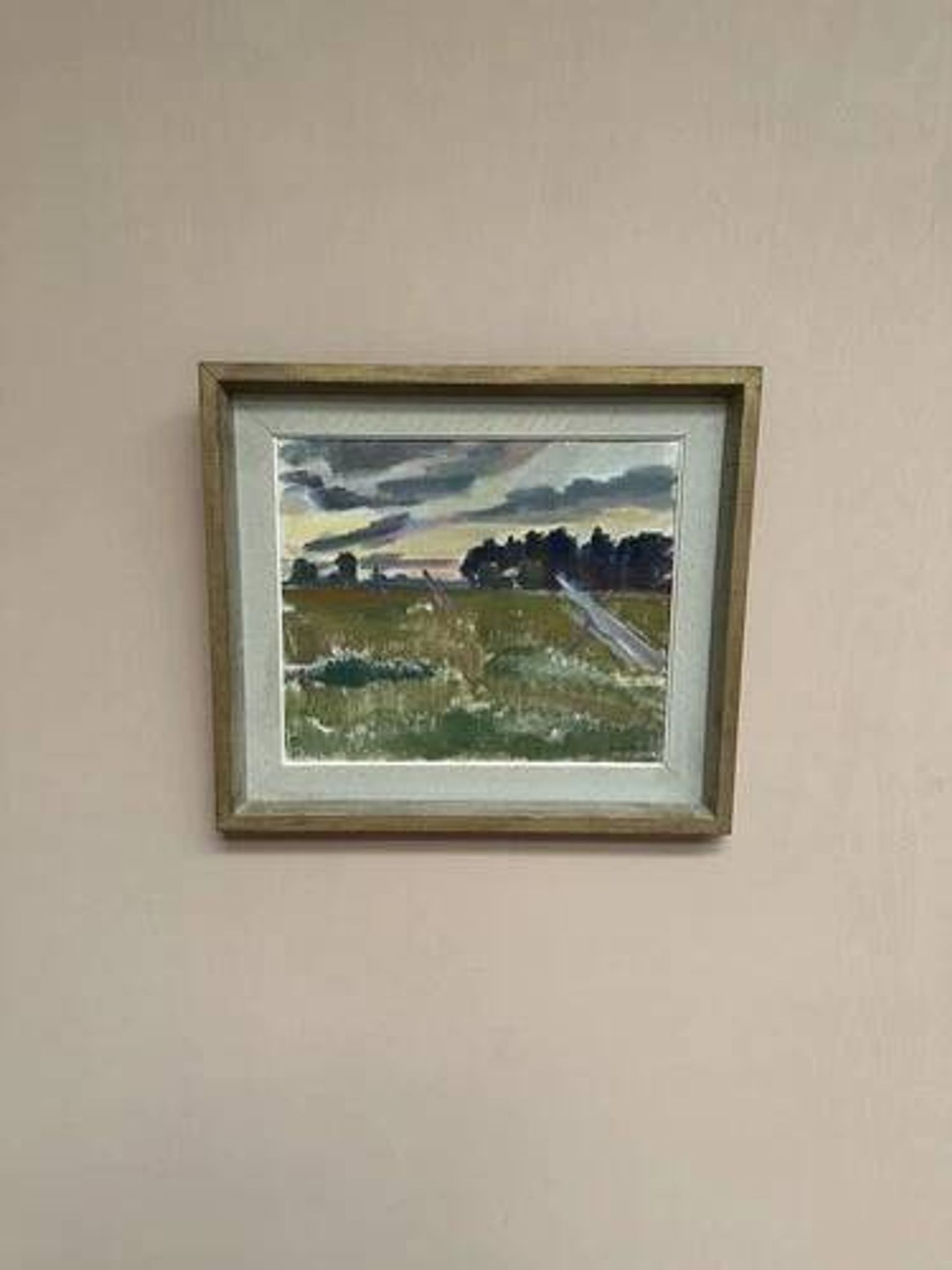 Huile sur toile "Soirée au temps de la fauche" par Bernhard Önstad, encadrée 48,5×43 cm