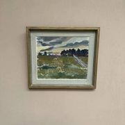 Huile sur toile "Soirée au temps de la fauche" par Bernhard Önstad, encadrée 48,5×43 cm