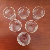 Set of 6 glasses decorations relief white flowers and golden edging - vintage