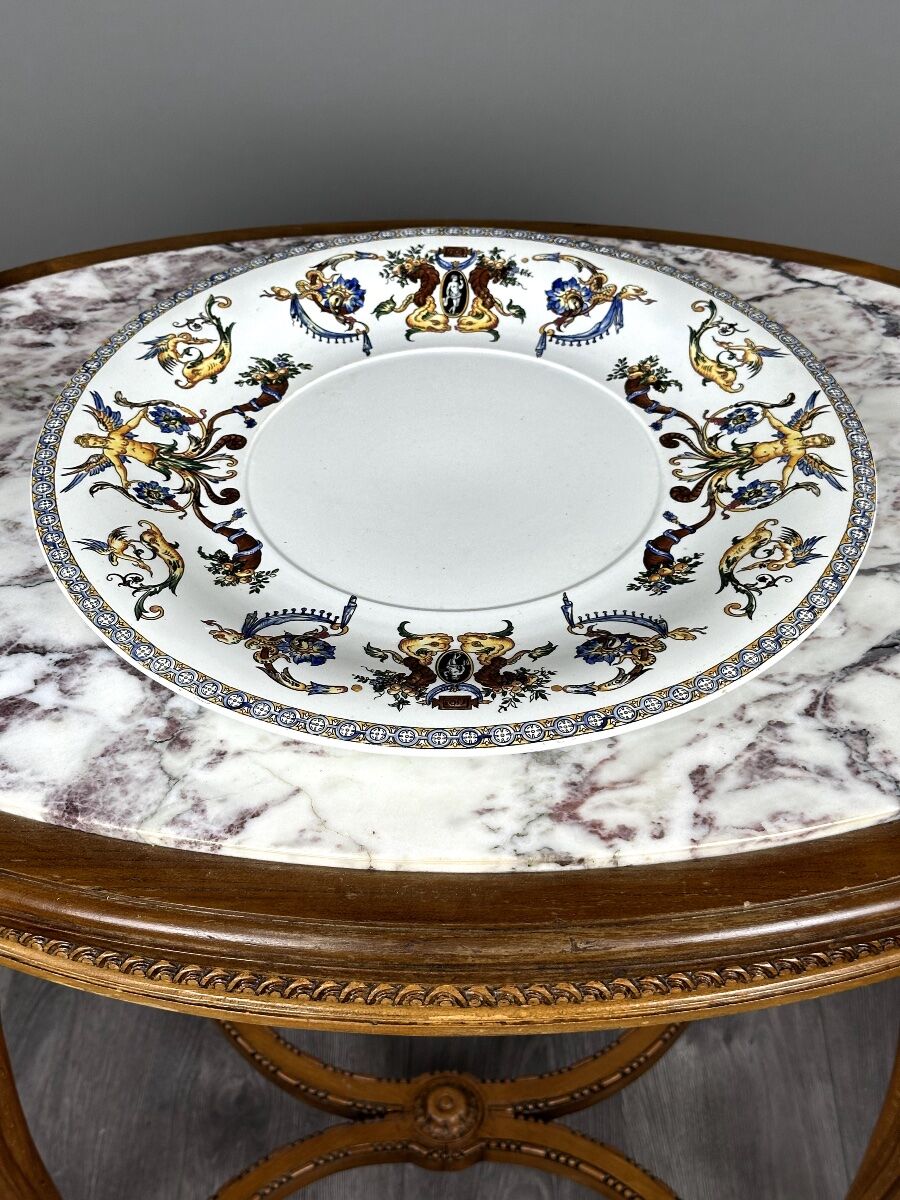 Cache-pot et son présentoir Gien, Collection Renaissance, XXe Siècle
