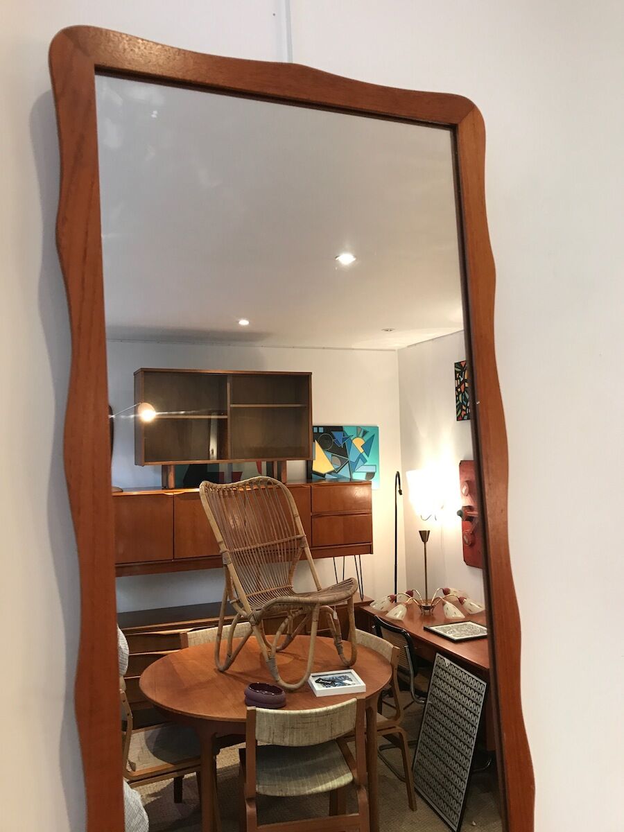 Rectangular mirror in the years 60-130 x 41 cm teak