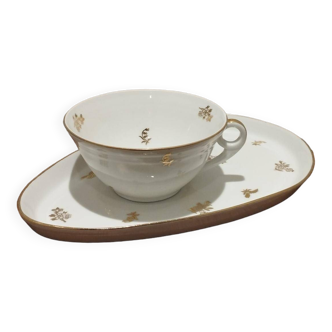 Tasse et plateau en porcelaine de Limoges : un égoïte