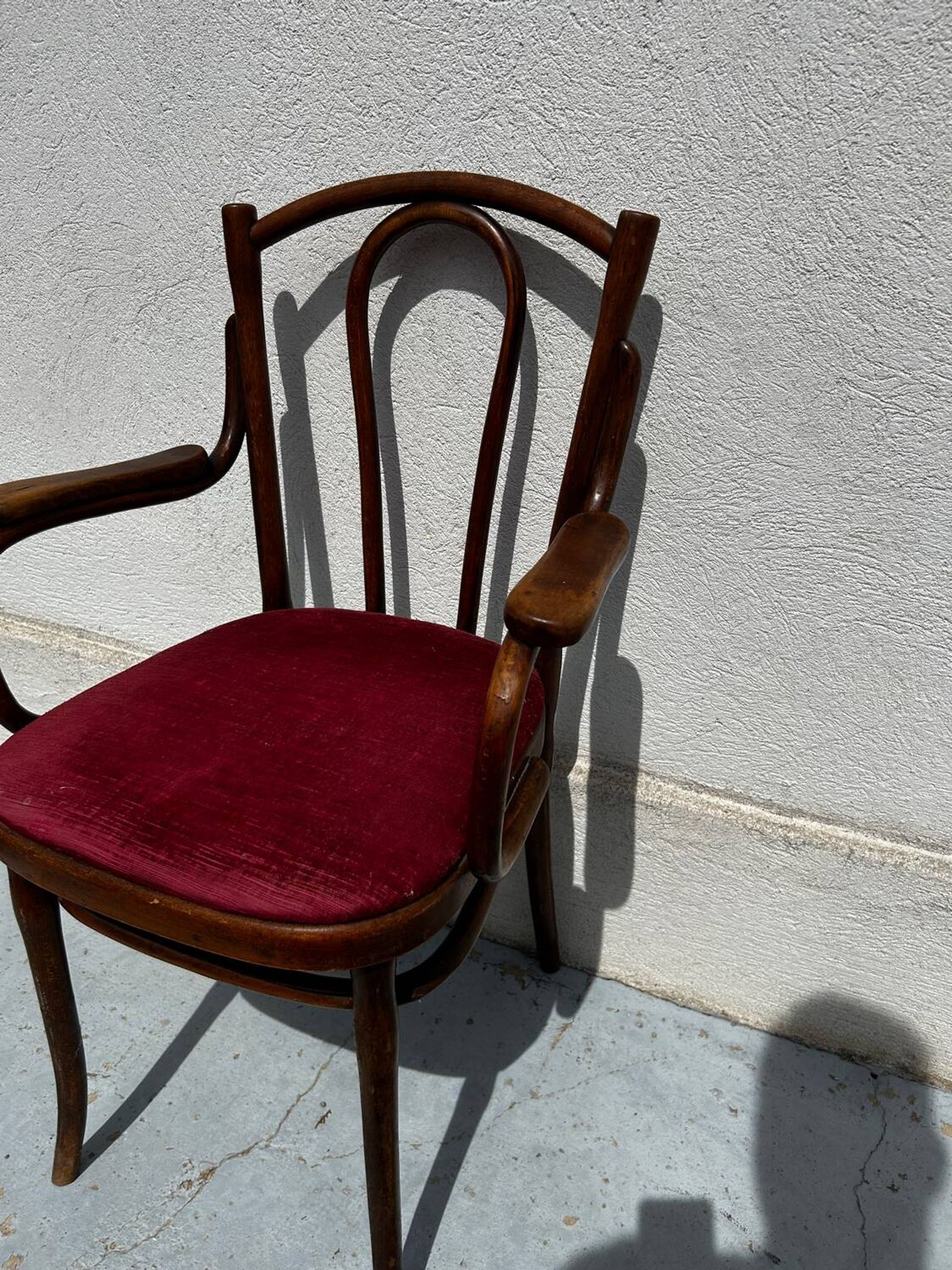 Thonet Vienna bistro chair in bent wood, velvet seat – circa 19