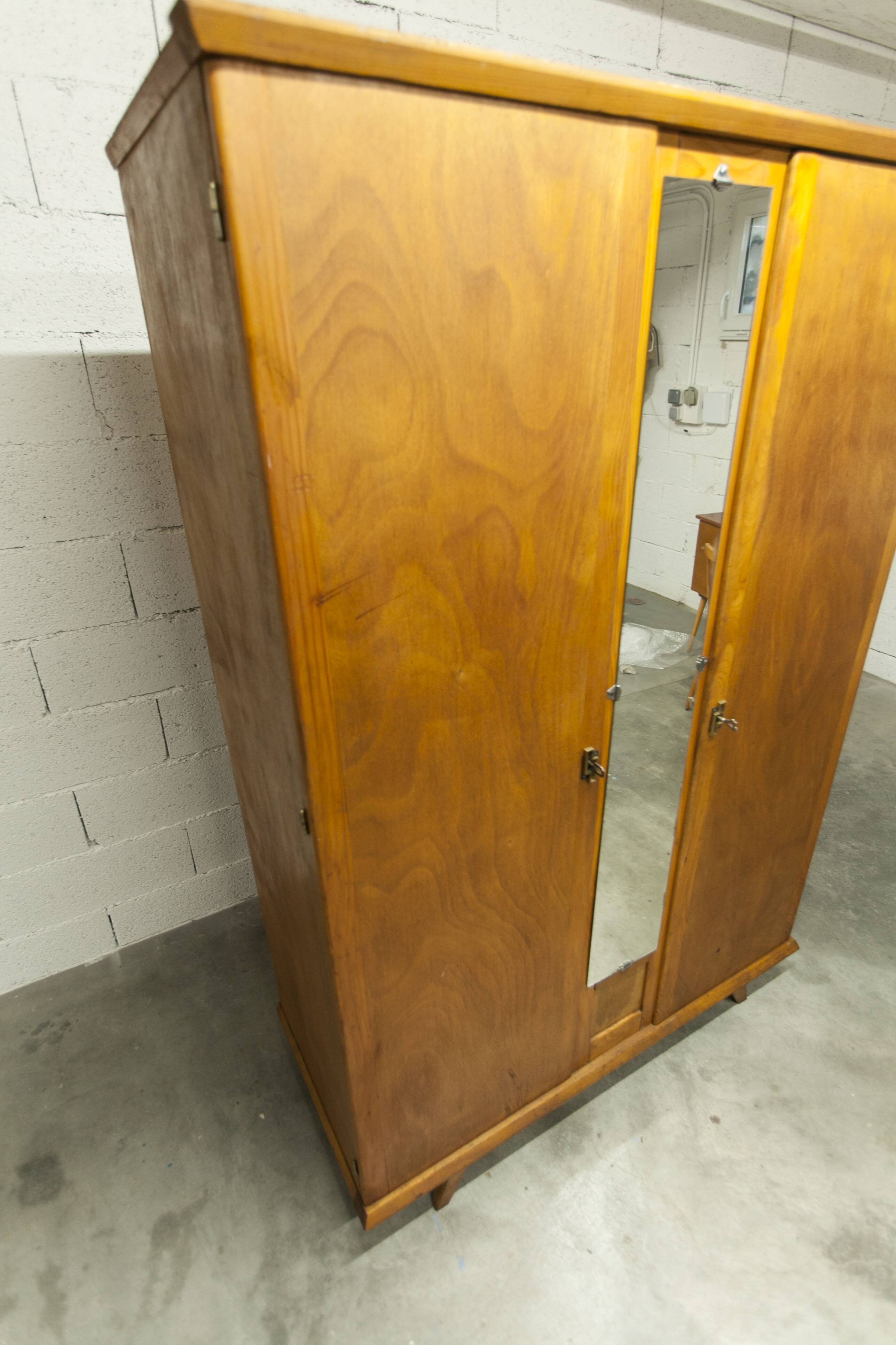 1950s Parisian wardrobe with mirror, 135 x 19 cm