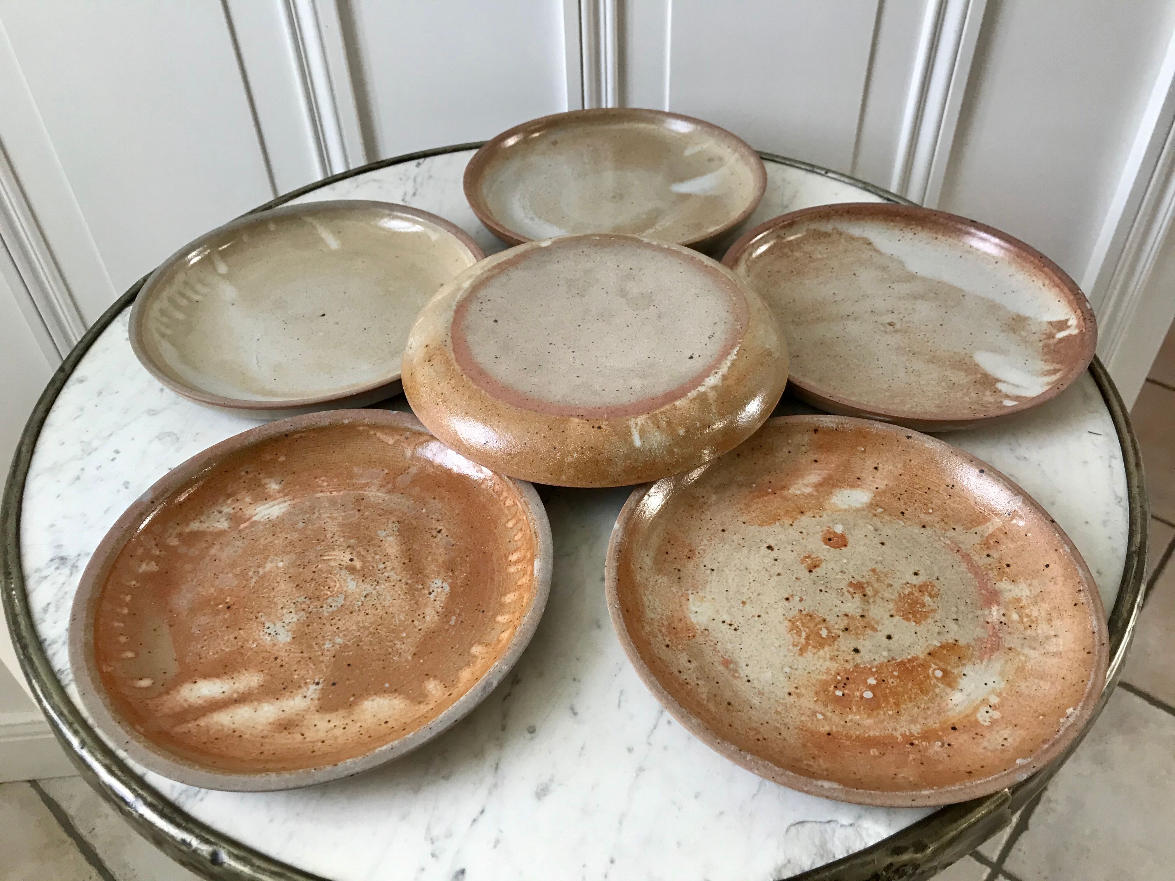 Set of 6 dessert plates in artisanal sandstone 60s-70s