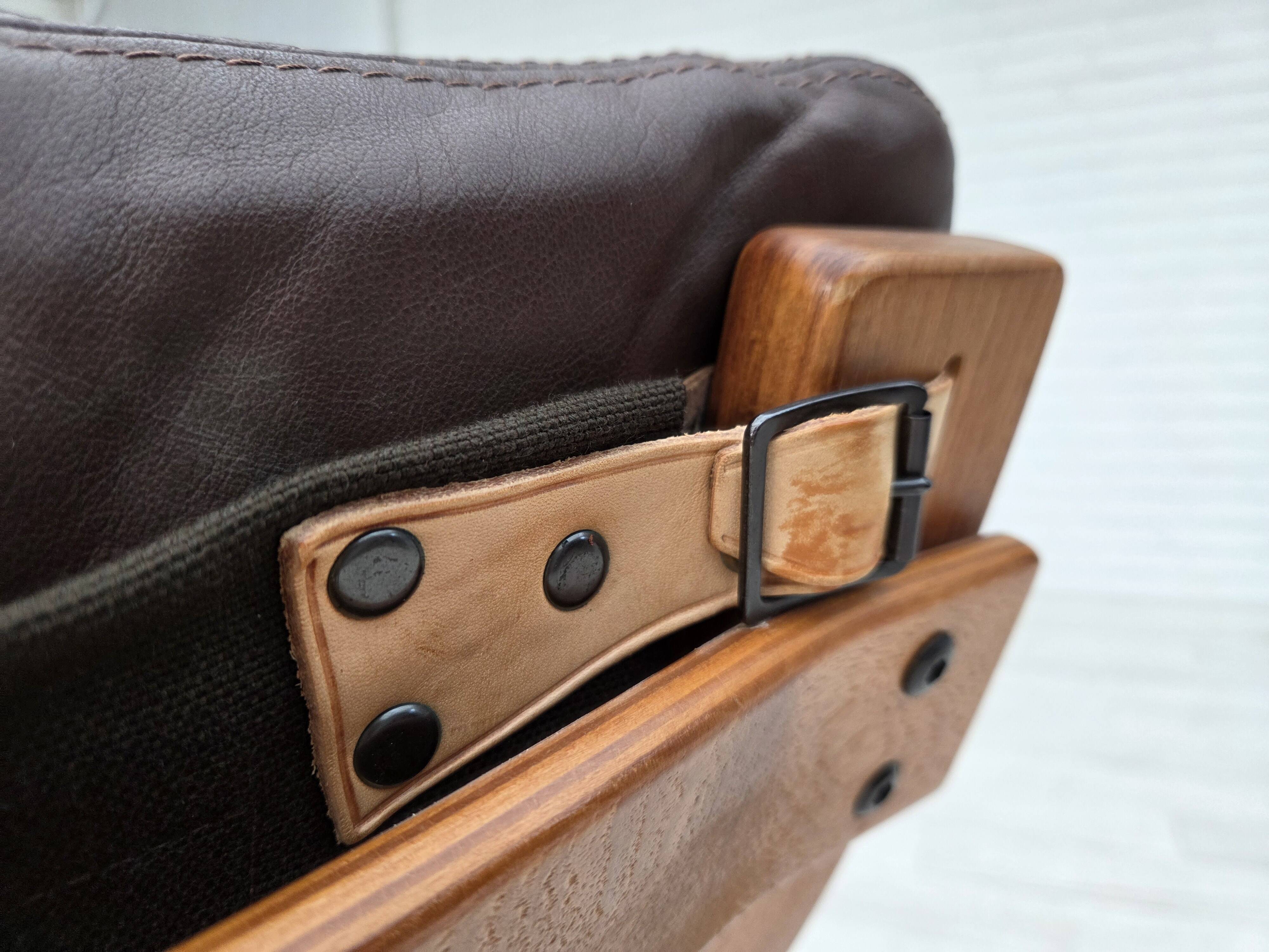 1970s, Danish armchair by Komfort, furniture leather, canvas, bent wood.