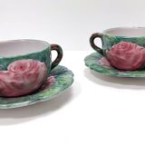 Pair of Green Earthenware Tea /Coffee Cups with Floral Motifs by Zaccagnini