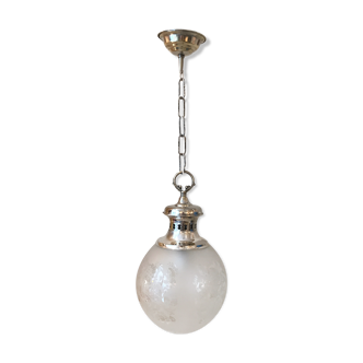 Ceiling lamp in frosted opaline engraved arabesque vintage 1960 belle époque