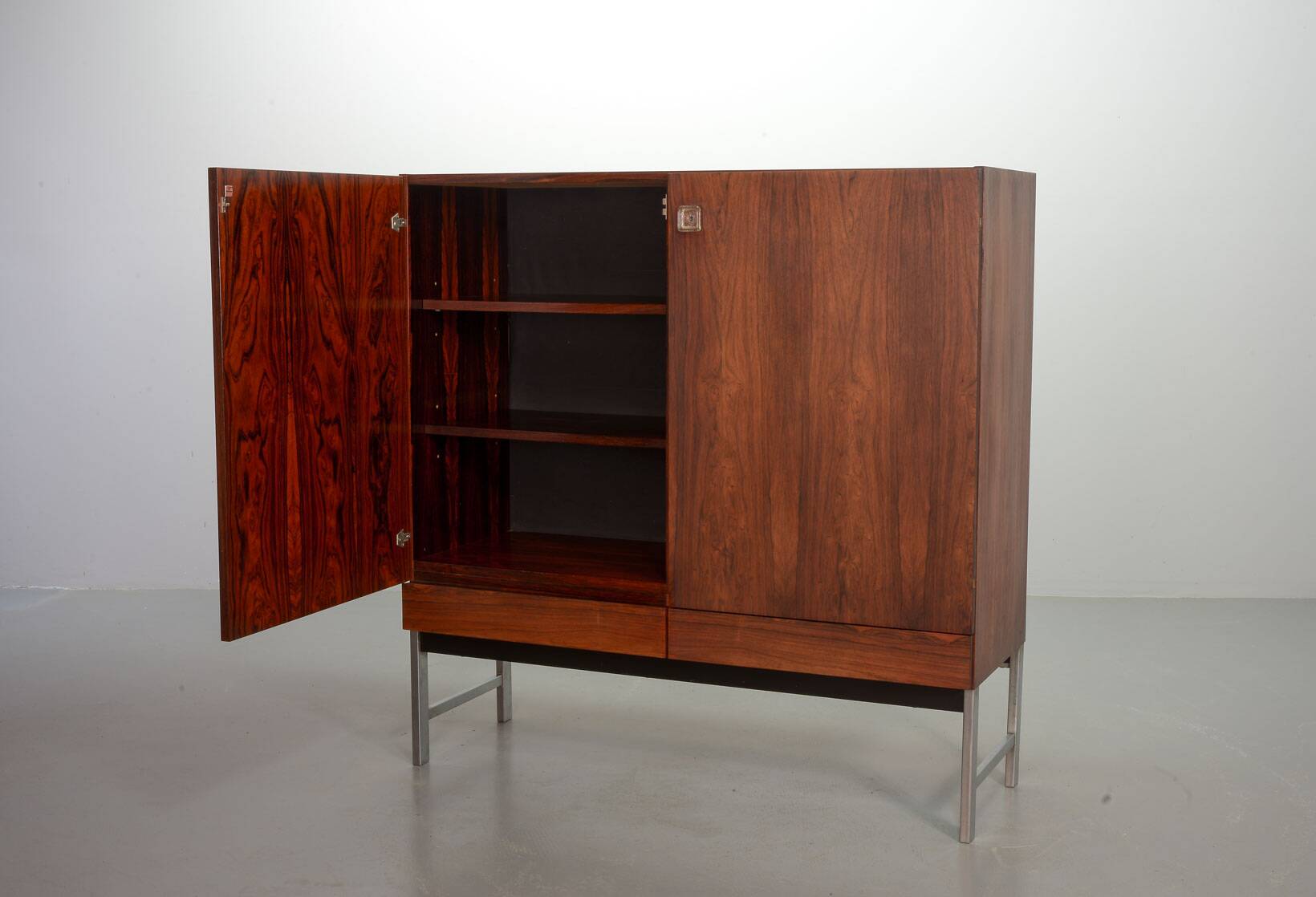 Fristho Franeker Vintage Design Rosewood Cabinet with Glass Handgrips 60s