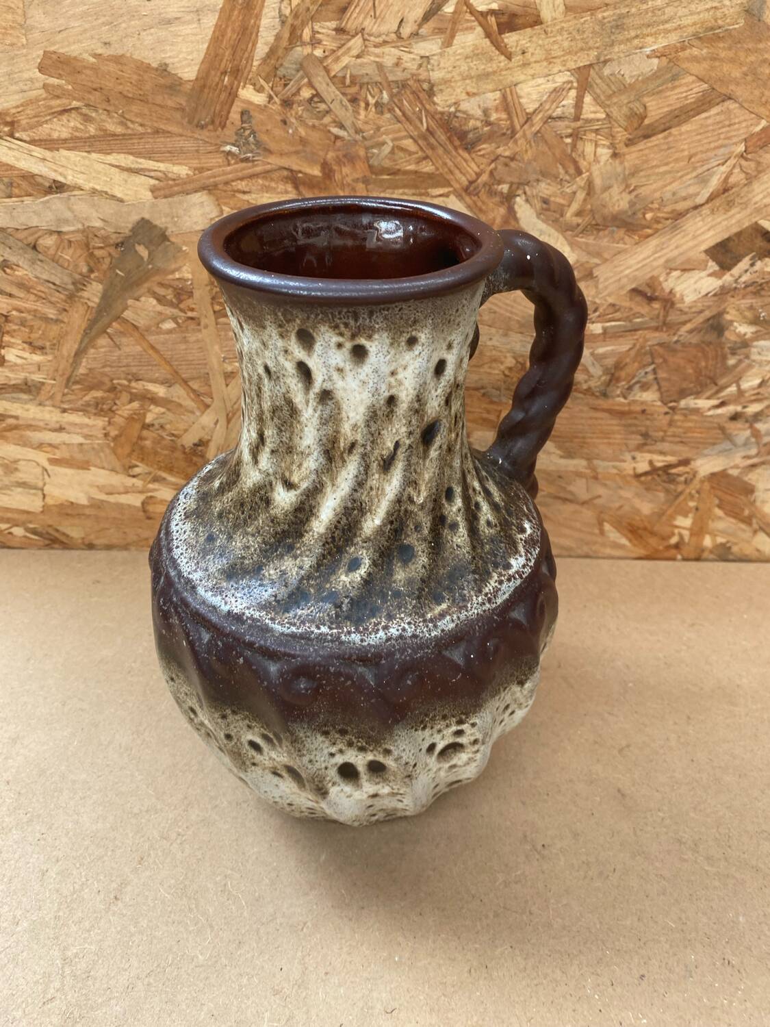 Antique west germany ceramic pitcher brown beige vintage