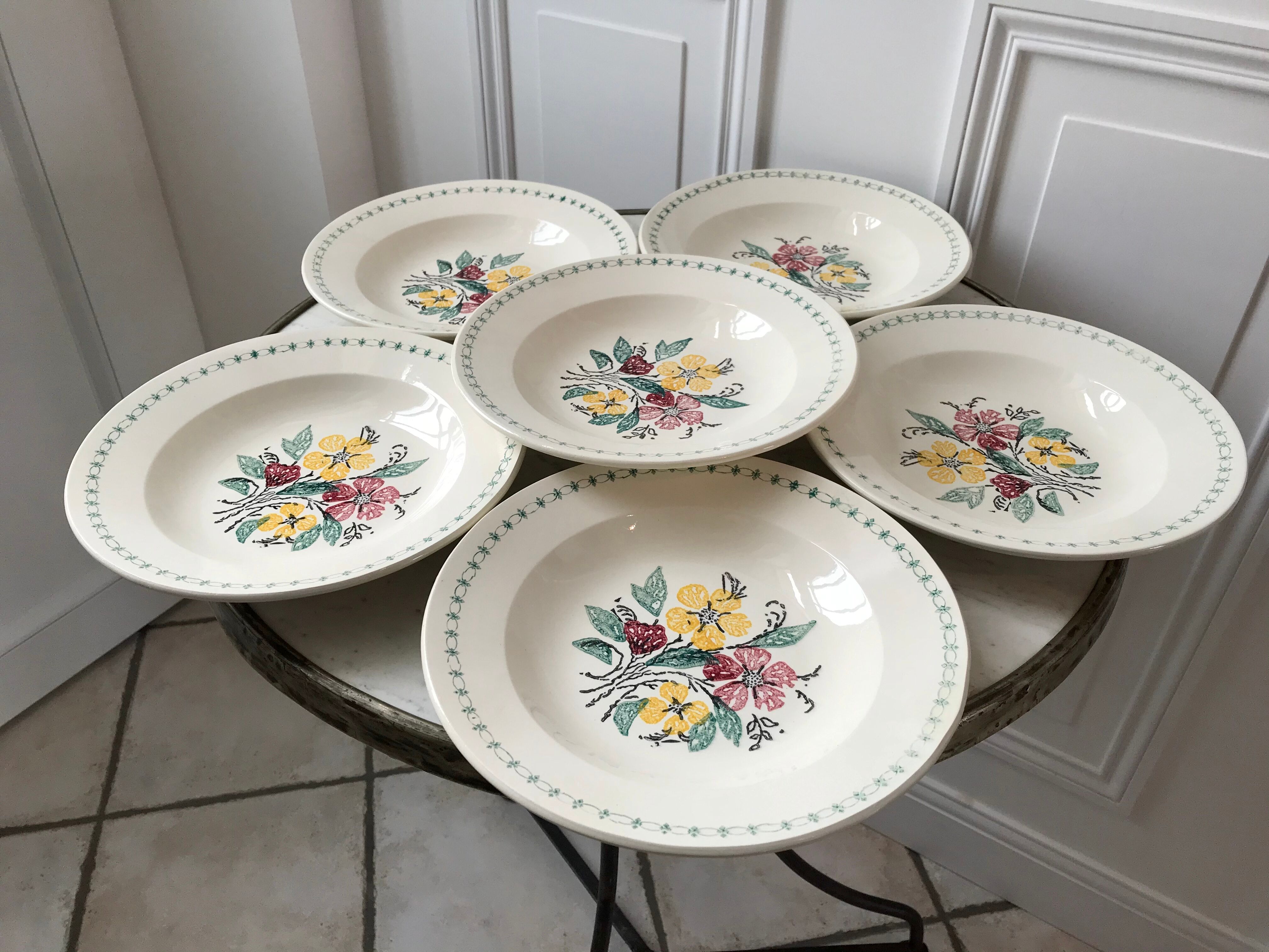 Lot de 6 assiettes creuses Digoin Sarreguemines années 40