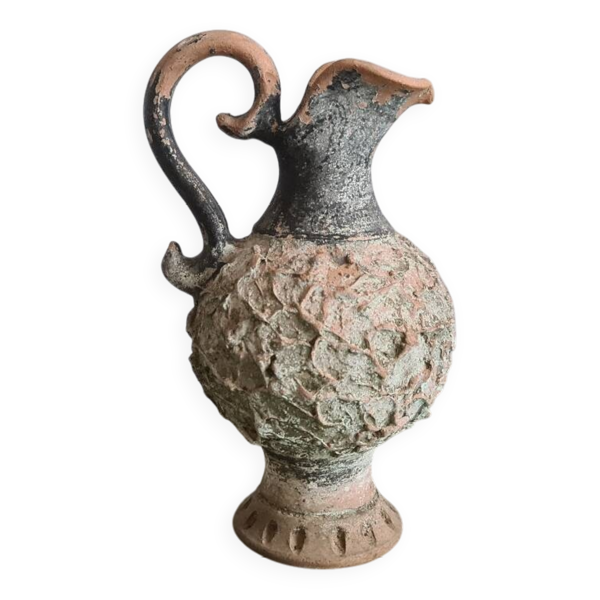 Vase pichet brutalist en terre cuite signé / 1970 / céramique / vintage