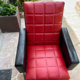 Pair of vintage armchairs in red and black Skai