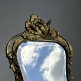 Art Deco style gilded bronze mirror with beveled glass H40cm