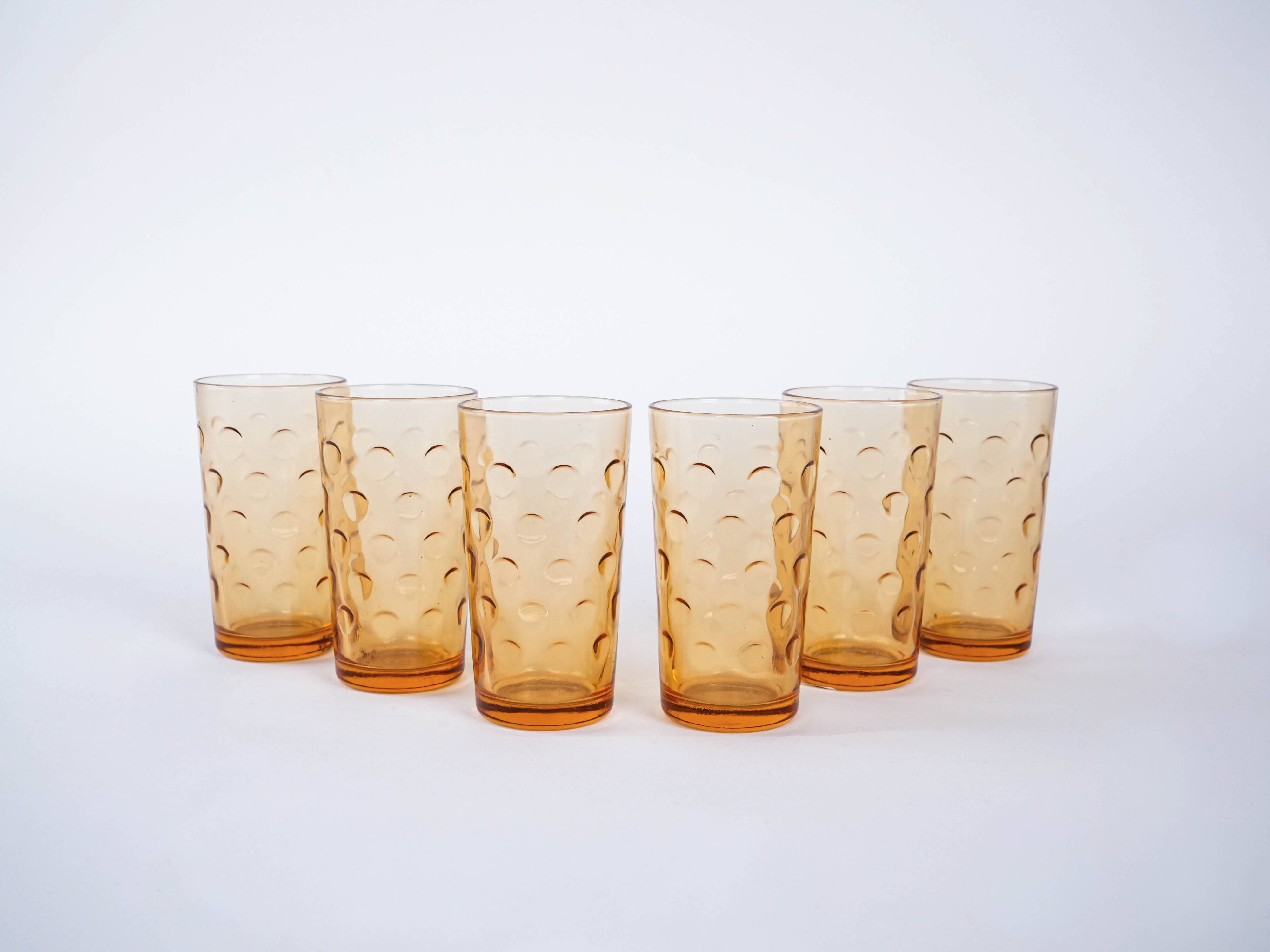 Set of amber glasses, Italian design, 1970s, manufactured in Italy