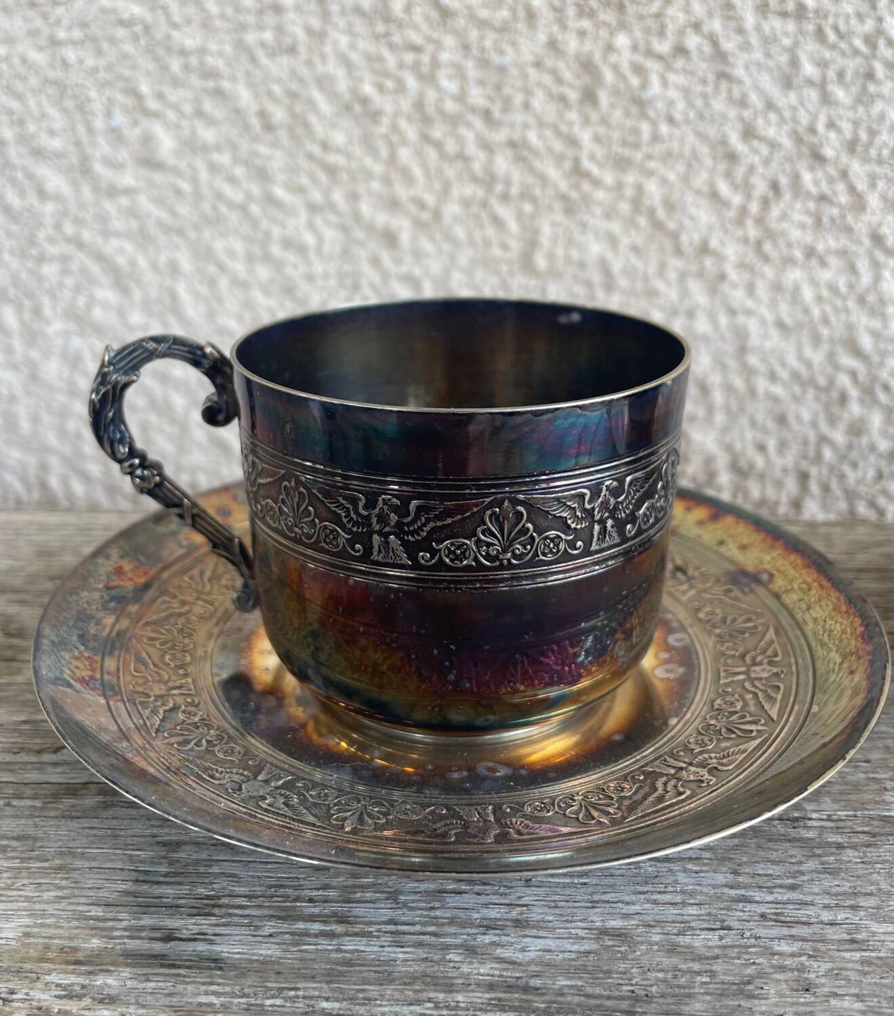 Paire Tasse à thé métal argenté