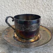 Paire Tasse à thé métal argenté