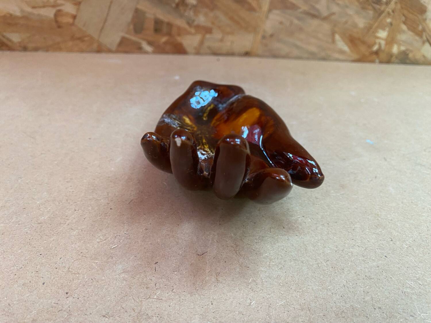 Old vallauris hand shaped brown ceramic pocket tray vintage decoration